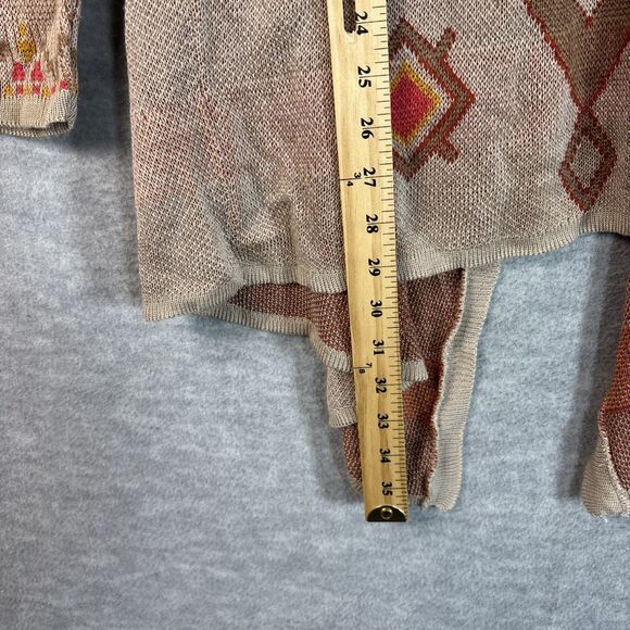 Long Cardigan M Tan Red Orange Aztec Southwestern Open Artsy Earthy Cowgirl - Picture 12 of 13